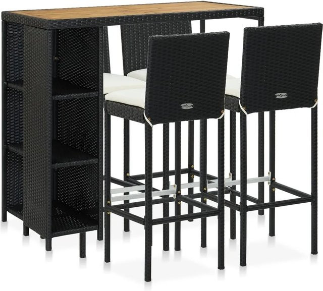 vidaXL 5-tlg Gartenbar-Set aus Poly Rattan und Akazienholz in Schwarz mit Kissen Modell 17 - Bild 1