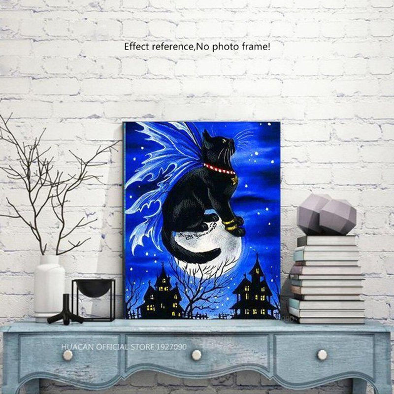 FIYO Diamond Painting Set Katze als Mosaik-Tierprint in Querformat, mehrfarbig, B: 30 cm x H: 20 cm - Bild 1