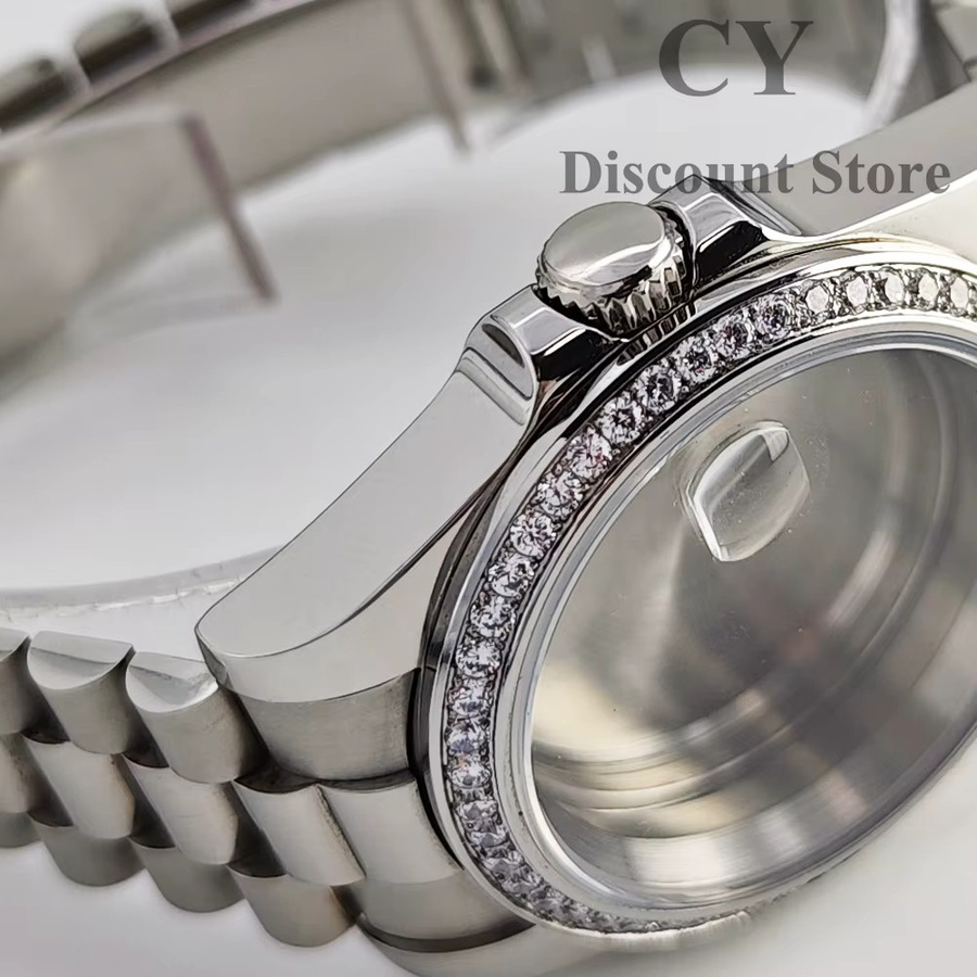 RICHUS Uhrengehäuse Edelstahl, silberne Edelstein-Lünette, Saphirglas, 36 mm/39 mm - Bild 2