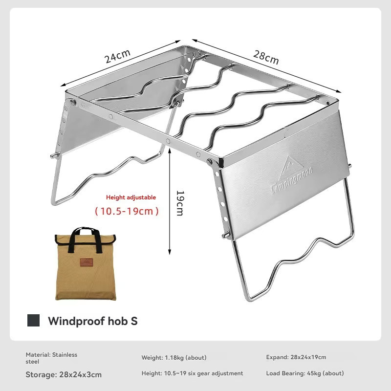 CAMPINGMOON MS-1018S Tragbarer Kocherständer aus Edelstahl in Silber, Windgeschützter Grillplattenhalterung für Camping und Outdoor - Bild 2
