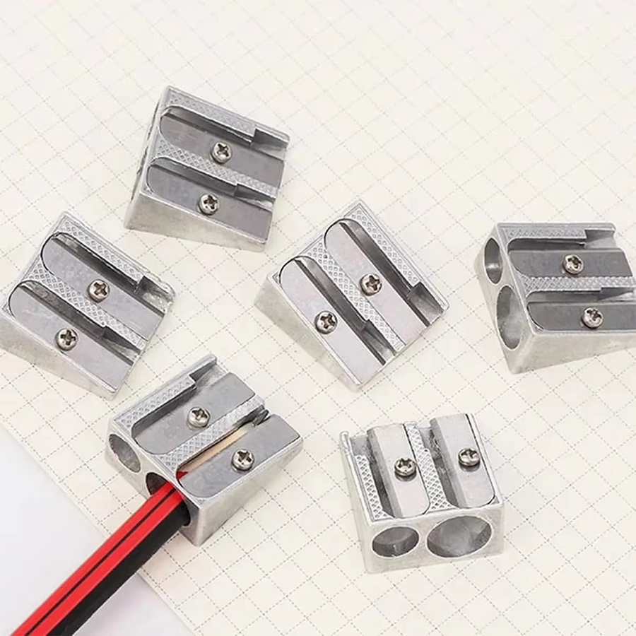 Silberner Bleistiftspitzer aus Aluminiumlegierung mit 2-Loch-Profil für Büro und Schule - Bild 2