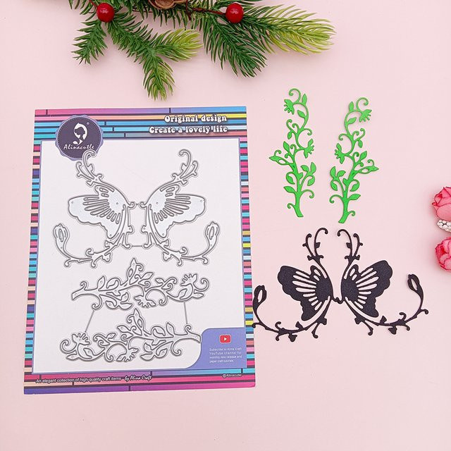 Alinacutle Metall-Schneideform Schmetterling und Blatt-Ranken für Scrapbooking und Papierbasteln in Silber - Bild 1