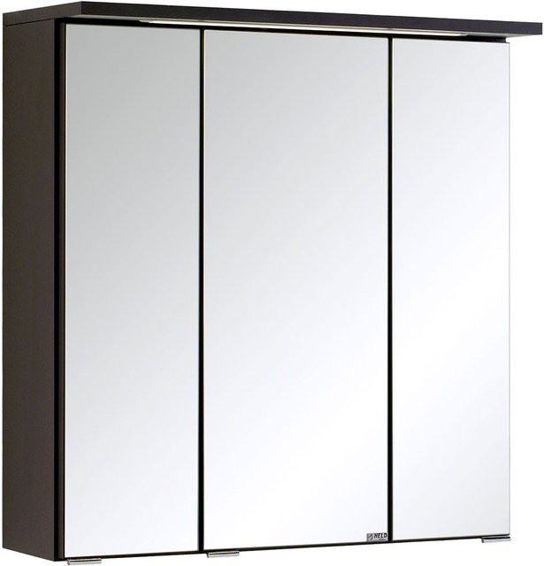 HELD Bologna 3D Spiegelschrank in Graphitgrau mit LED-Einbauleuchte und Steckdose, Breite: 60 cm, Höhe: 70 cm, Tiefe: 20 cm - Bild 1