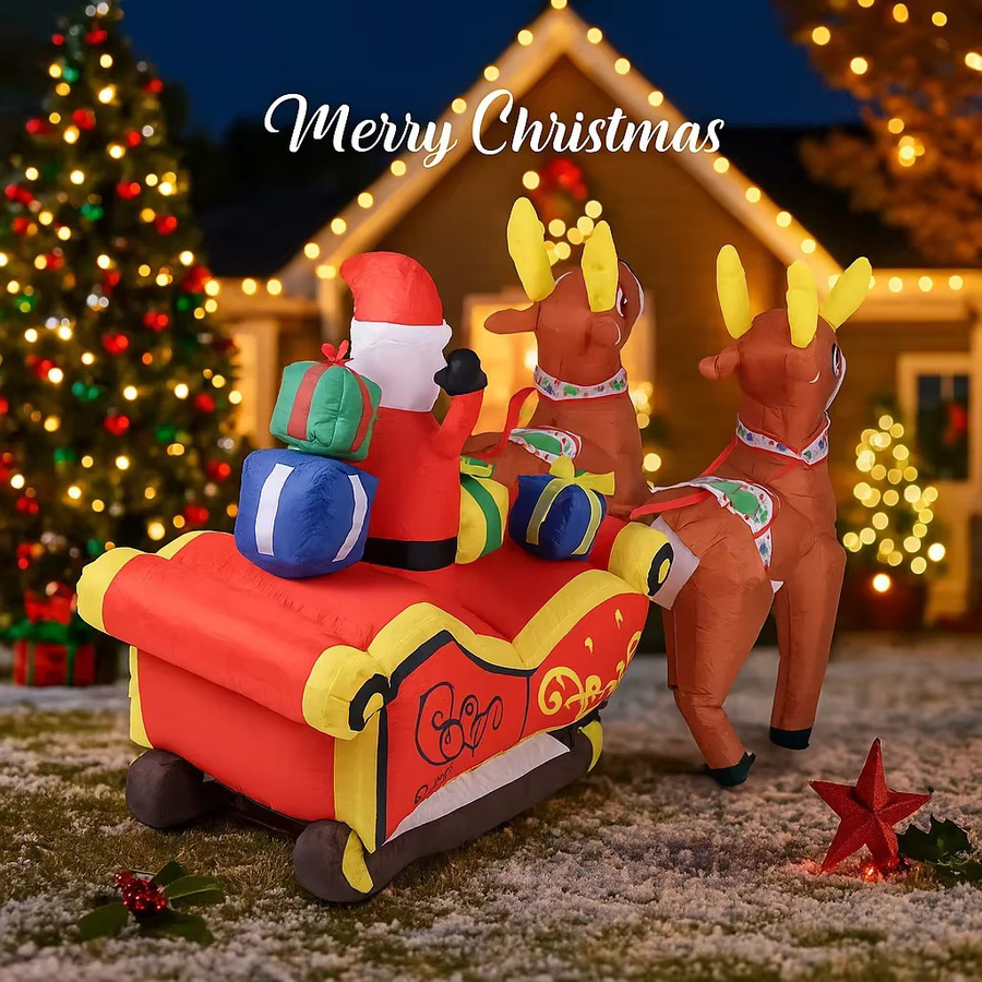 Aufblasbare Weihnachtsdekoration Santa Schlitten mit Rentier und Geschenktasche, LED beleuchtet, mehrfarbig - Bild 2