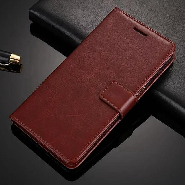 Leder Handyhülle im klassischen Buchstil mit Kartenfach und Standfunktion für Samsung Galaxy A05 A15 A25 A35 A55 A24 A34 A54 5G A53 5G sowie Redmi Note 13 Pro und Redmi A1 in Braun - Bild 1