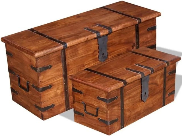 vidaXL 2-teiliges Aufbewahrungstruhen-Set aus Massivholz Akazie in Braun im rustikalen Design - Bild 1