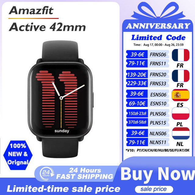 Amazfit Active Smartwatch, GPS, 1,75 Zoll, Schwarz, Unisex - Bild 1