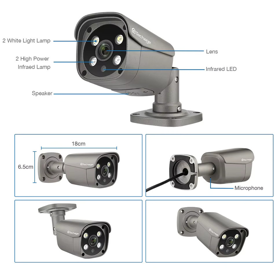 Techage IP Überwachungskamera für Outdoor mit 4K Auflösung, Metallgehäuse, PoE, H.265, Zwei-Wege-Audio und KI-Funktion für NVR-Systeme - Bild 5