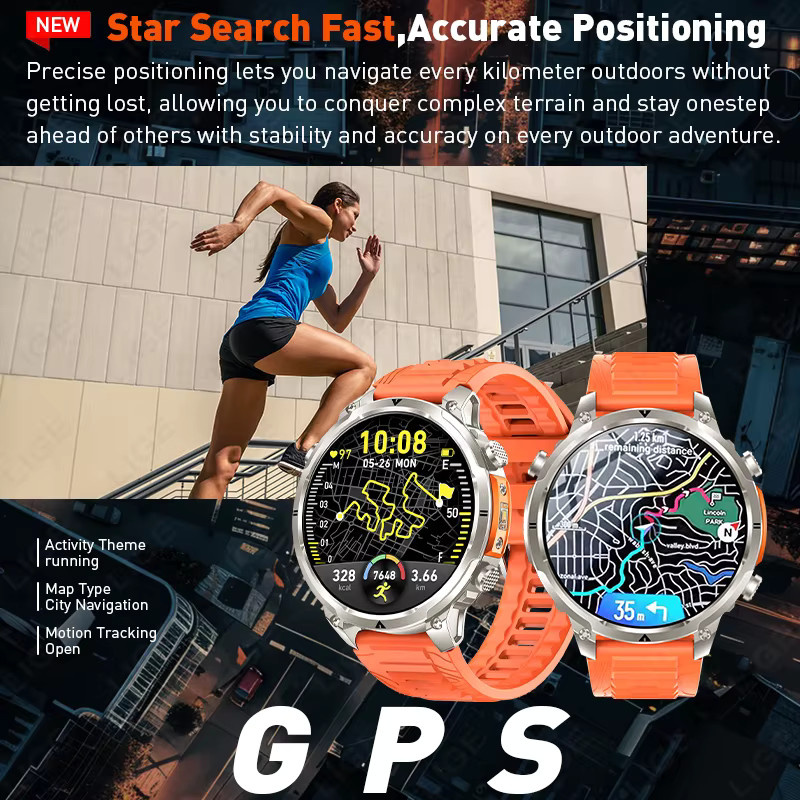 LIGE Smartwatch, GPS, Bluetooth, Silikon, Schwarz, Herren - Bild 2