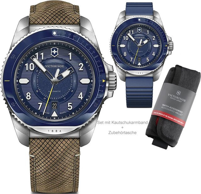 Victorinox Herrenuhr Automatik, Edelstahl, 43 mm, Leder, Blau, 20 ATM - Bild 1