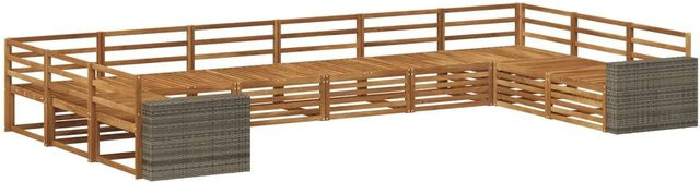 vidaXL Sofagarnituren aus Massivholz Akazie im Latten-Design, 10 Stück, Braun, Lackiert - Bild 1