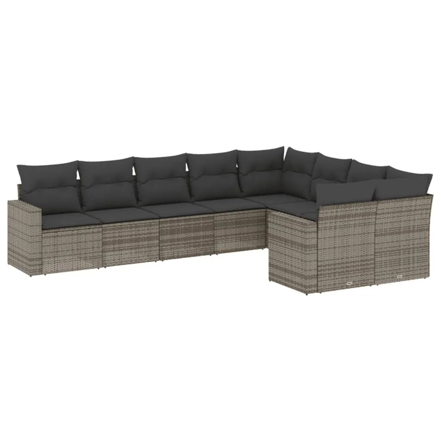 vidaXL 9-teilige Garten-Sofagarnitur in Grau aus PE-Rattan mit Polsterkissen und Stauraum - Bild 2