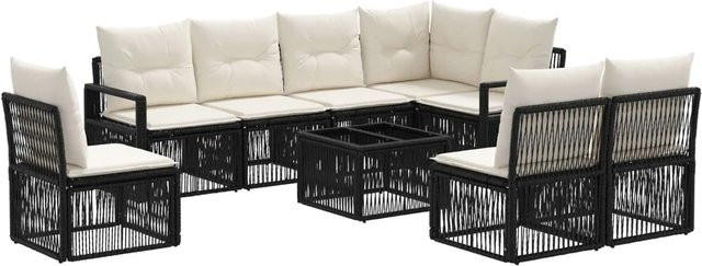 vidaXL Gartensofa-Set 9-teilig in Schwarz aus Poly-Rattan mit Polstern und Couchtisch für Garten und Terrasse - Bild 1