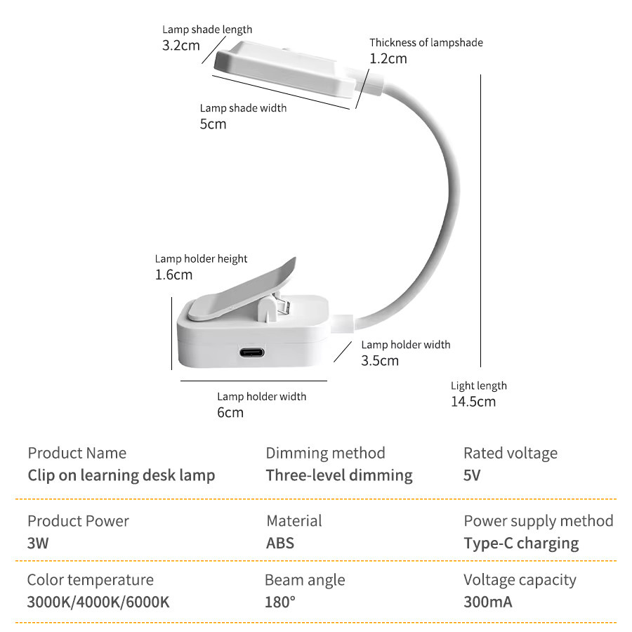 AVACOM LED-Schreibtischlampe mit Clip, wiederaufladbare Leselampe in Weiß mit Touch-Dimmer und verstellbarem Schwanenhals für Home Office und Studium - Bild 5