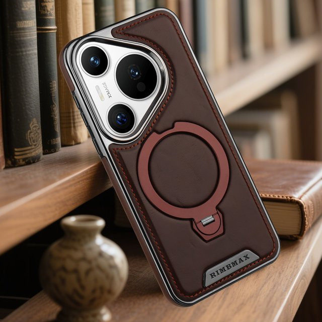 Magnetische drehbare Leder-Halterung für Huawei Pura 70 80 Pro Plus Mate 70 60 Pro Plus mit kabelloser Ladefunktion in Grau - Bild 1