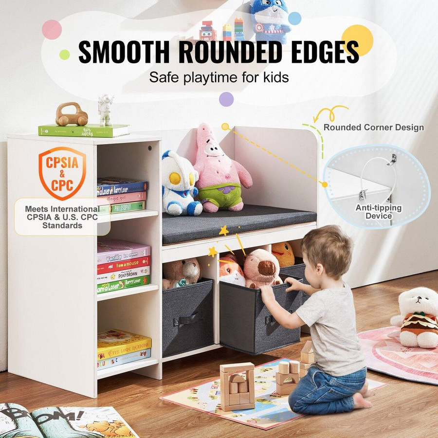 Buying Solutions MB Kinder Lese-Ecke Bank mit 6 Fächern und Sitzkissen in Weiß - Bild 6