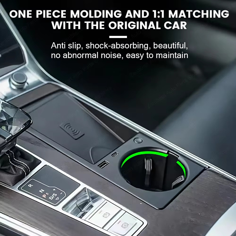 Wasserbecherhalter mit 30 Farben Umgebungslicht und kabellosem Auto-Ladegerät für Audi A6 A7 C8 in Schwarz - Bild 4