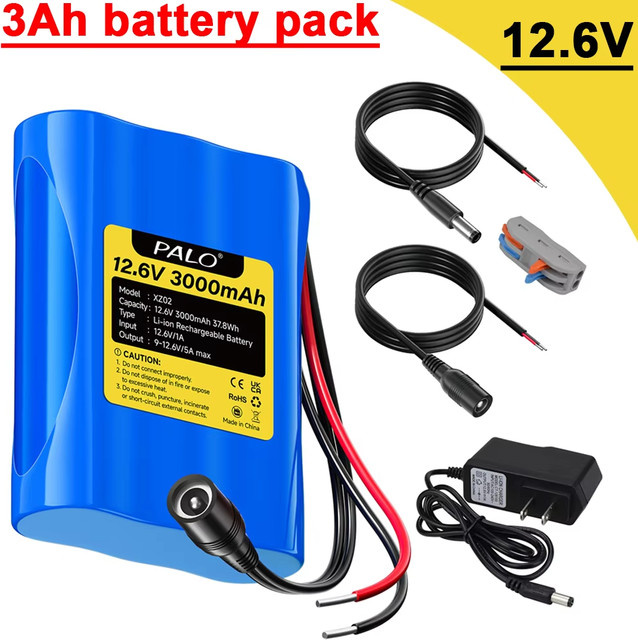 PALO Original Li-Ion Akkupack 12,6V, 3Ah, Blau, Wiederaufladbarer Akku für RC-Autos, Boote und DIY-Projekte - Bild 1