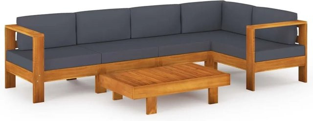vidaXL 6-tlg Garten-Lounge-Set aus geöltem Akazienholz mit grauen Auflagen - Bild 1