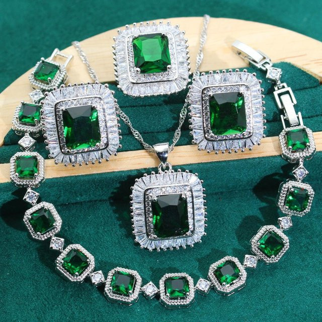 YIRAN Jewelry Ohrringe, Weißgold, Grüne Kristall, Damen - Bild 1