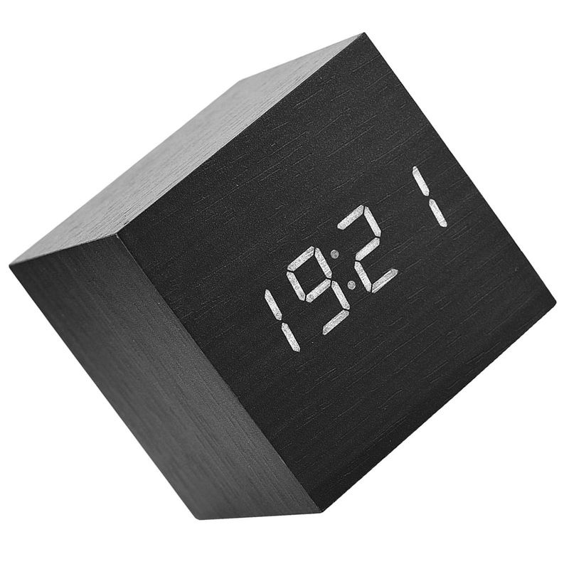 Tooarts Digitaler Holz Wecker mit LED Display und Temperaturanzeige, Schwarz, B/T/H: 6 x 6 x 6 cm - Bild 5