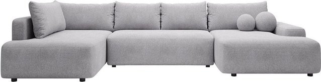 Vente-unique Schlafsofa Daviso in Lichtgrau mit L-Form und Stoffbezug, Breite: 360 cm - Bild 1