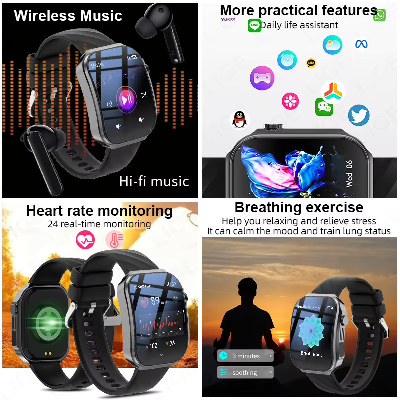 LIGE Smartwatch, 2,2 Zoll AMOLED Curved Display, Schwarz, Silikon - Bild 3