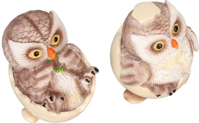 GoolRC Eulen Ornament Set aus Harz in Beige, 2 Stück niedliche Eierschalen-Eulen Figuren zur Schreibtischdekoration - Bild 1