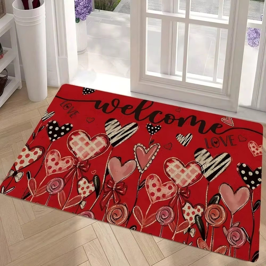 VIKAMA Druckteppich mit rotem Herzdruck, rutschfeste und wasserabsorbierende Fußmatte in Rot - Bild 2