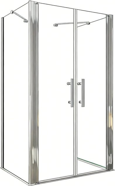 AICA U-Duschkabine mit Doppeltür und Seitenwand, Transparent, 6mm Nano Glas, Farbe: Silber/Klar, B/T/H: 70 x 80 x 195 cm - Bild 1
