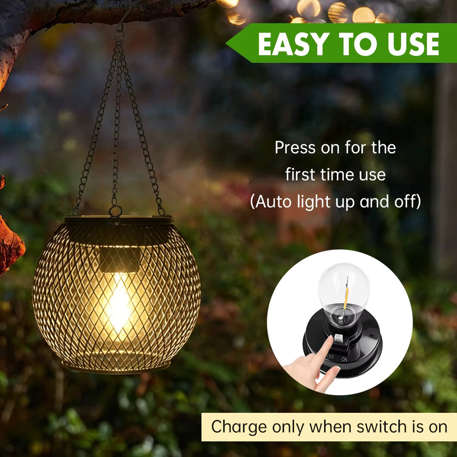 Amaryllis Solar-Laternen aus Metall in Schwarz mit warmweißem LED-Licht, Retro-Design mit Haken für Garten und Terrasse, IP65 wasserdicht - Bild 3