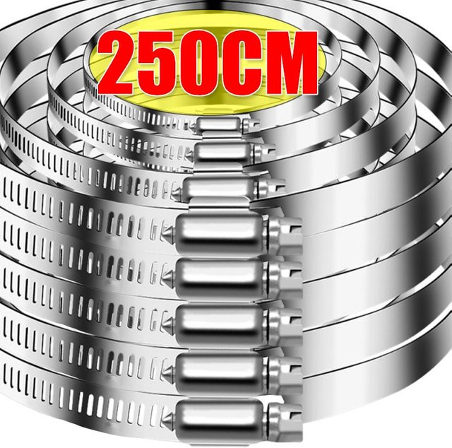 Schlauchschellen-Set aus Edelstahl 304 mit Schneckengetriebe und Befestigungselementen in Silber, verstellbar für 2 m und 2,5 m - Bild 1