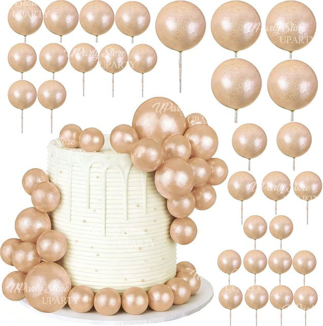 30 Stück Glitzer Perlen in Champagner-Gold und Multicolour zur Tortendekoration für Geburtstag und Hochzeit, Durchmesser: 2-4 cm - Bild 1