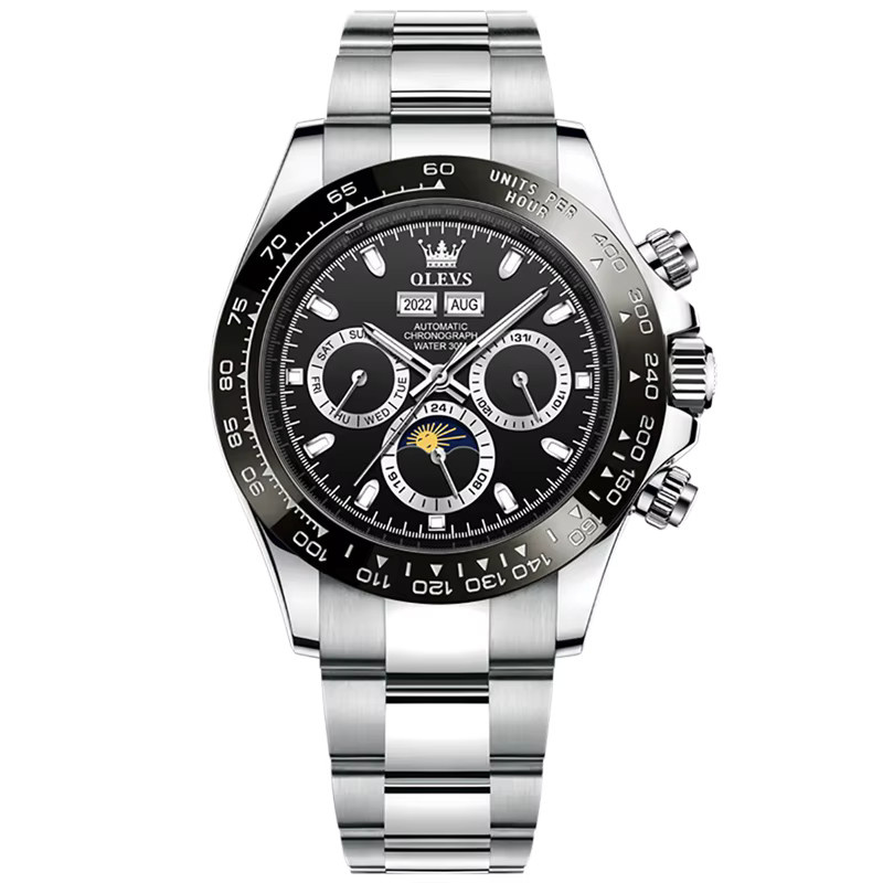 OLEVS Armbanduhr Automatik, Edelstahl, Silber, Schwarz, Herren - Bild 7