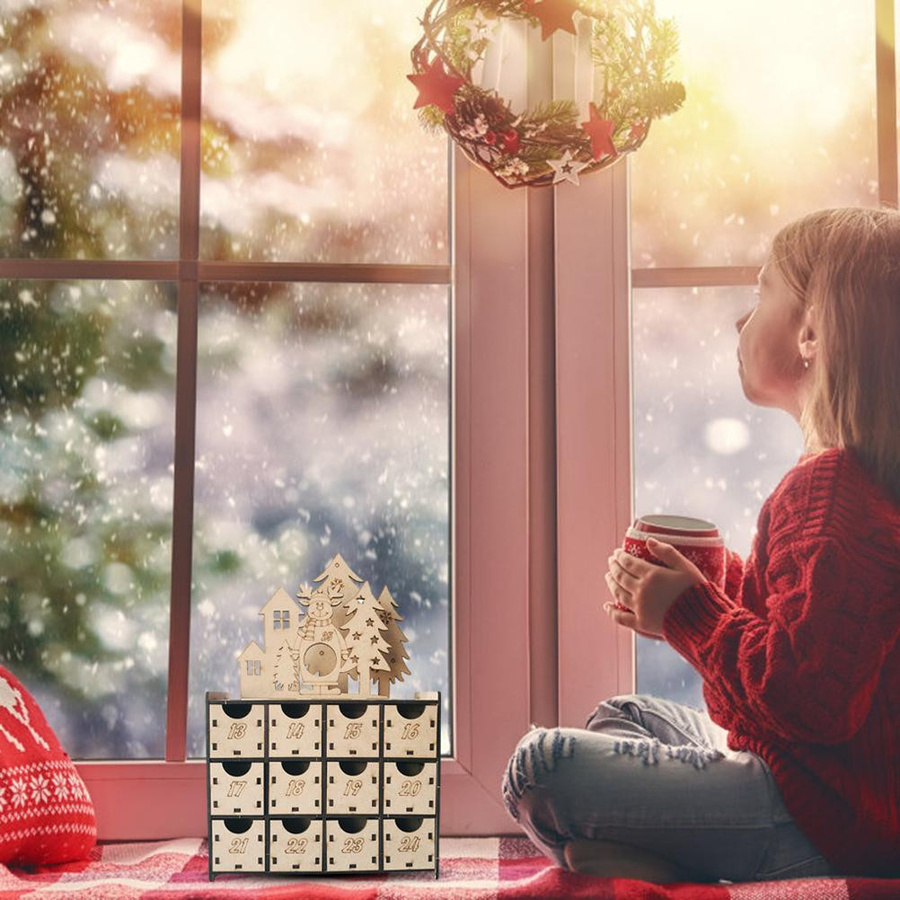 Wiederbefüllbarer Weihnachts-Adventskalender aus Holz mit 25 Schubladen im Retro-Design für Kinder von KONNWEI - Bild 3
