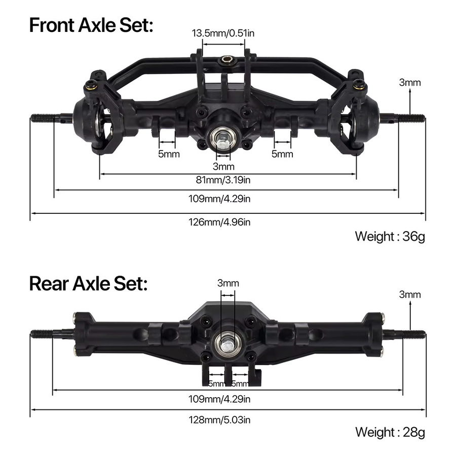 9IMOD TRX4M Vorder- und Hinterachsensatz komplett mit Servohalterung, 1/18 - Bild 4