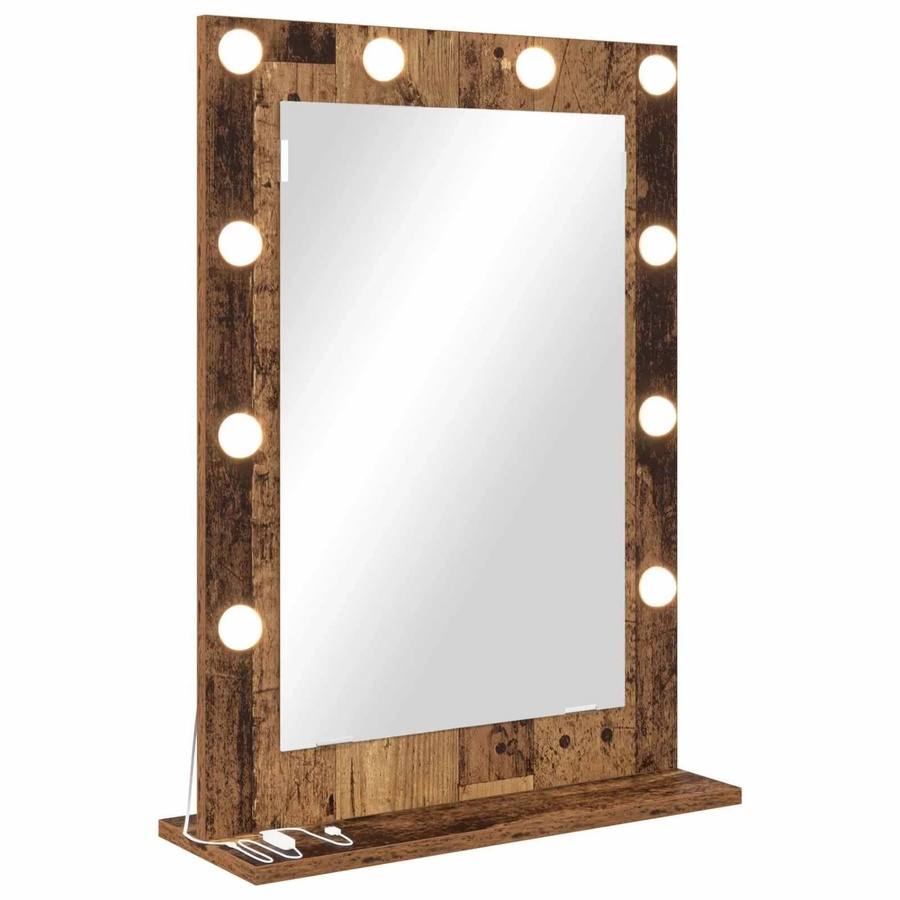 vidaXL Waschtischspiegel aus Altholz mit LED-Beleuchtung und USB, rechteckig, braun, B: 70 cm, H: 50 cm, T: 18 cm - Bild 2