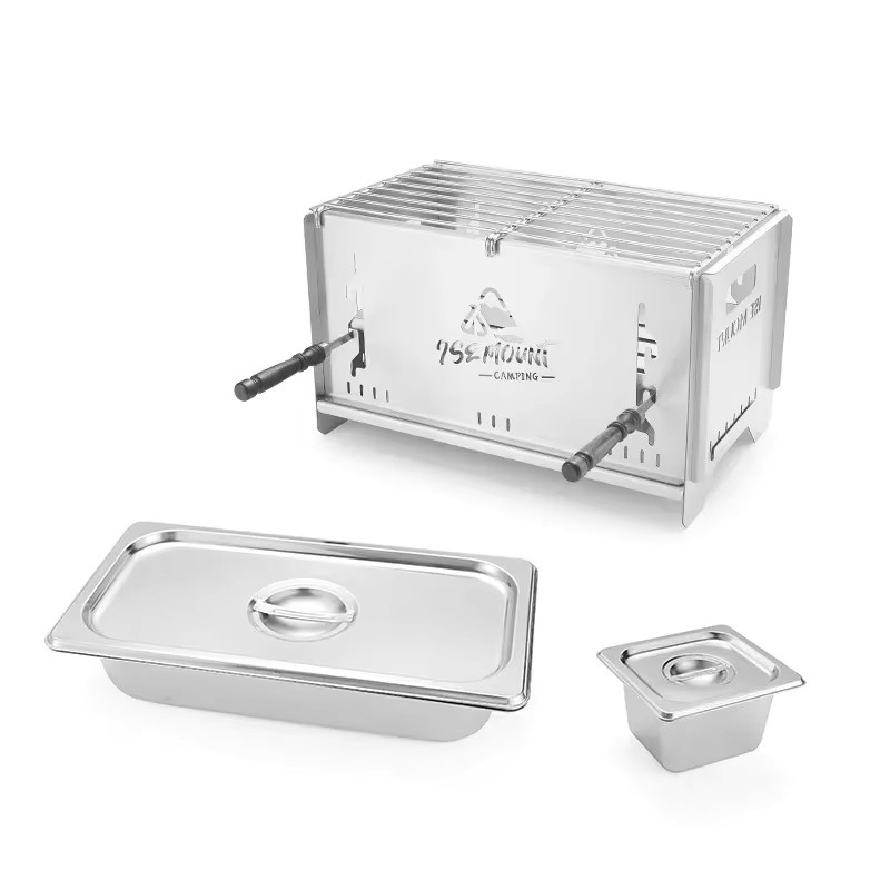 MOUNTAINHIKER Tragbarer Outdoor-Holzkohle-Ofen aus Edelstahl in Silber für Camping und BBQ - Bild 5
