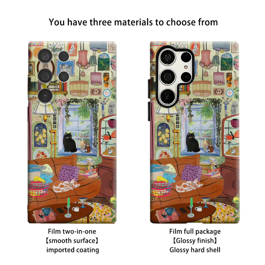 Samsung Galaxy S25 Ultra S24 S23 Ultra Plus Handyhülle Vintage Curio Parlor Katzen Design Stoßfeste Doppelschicht Rückabdeckung Multicolor - Bild 2