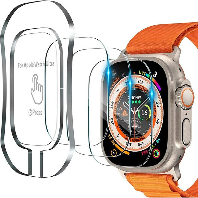 3er-Set Ascromy Vollabdeckung Displayschutz aus gehärtetem Glas für Apple Watch Ultra 2, 9, 8 in Schwarz 49 mm - Bild 1