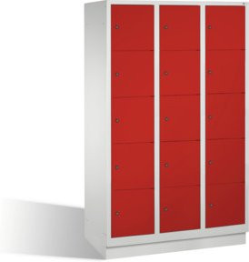 C+P Fächerschrank Classic auf Sockel mit 15 Fächern, Front Rubinrot, Korpus Lichtgrau, H: 180 cm, B: 120 cm, T: 50 cm - Bild 1