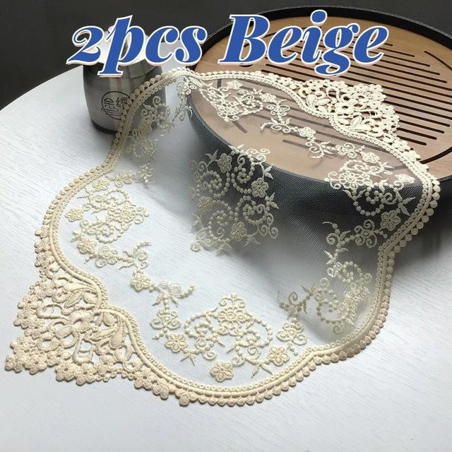 Handgemachte Retro Spitzen Tischsets von Yiran Furniture, ovale Häkeldeckchen mit floralem Muster aus Baumwolle, Farbe: Beige, B: 42 cm - Bild 1
