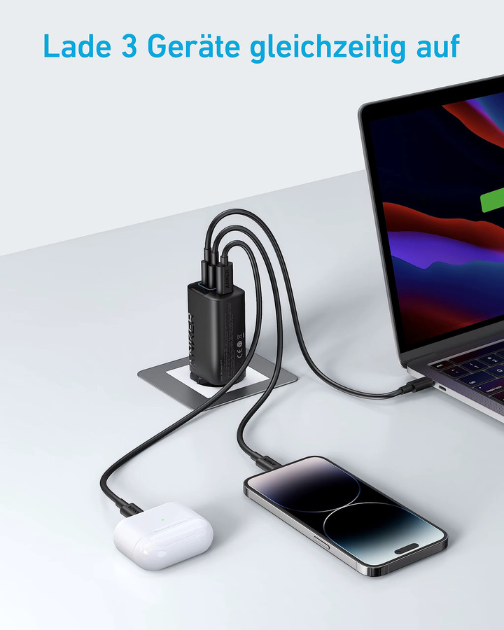 Anker 335 USB-C Netzteil 67W Schnellladegerät mit 3 Ports in Schwarz - Bild 3