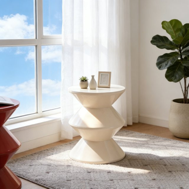 Runder Couchtisch und Schuhwechselhocker von LIUSHADUOLA in Weiß aus Kunststoff - Bild 1