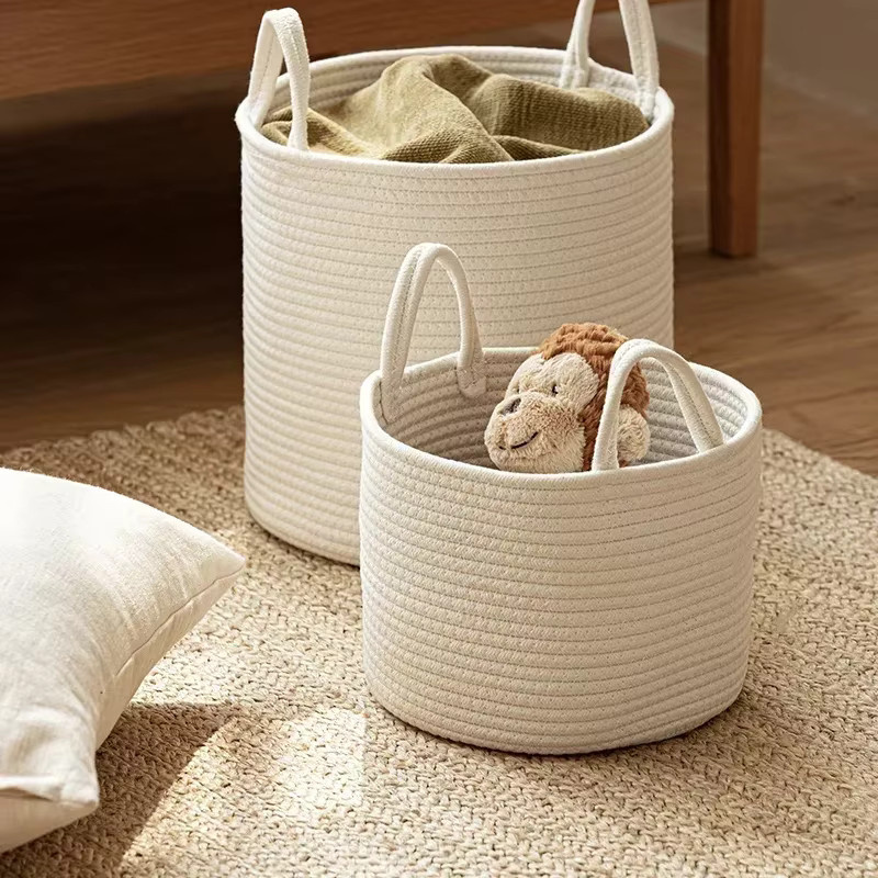 Gewebter Wäschekorb und Organizer in Weiß aus Rattan und Stoff für Spielzeug und Babyartikel, B/T/H: 25,0 x 20,0 x 20,0 cm - Bild 2