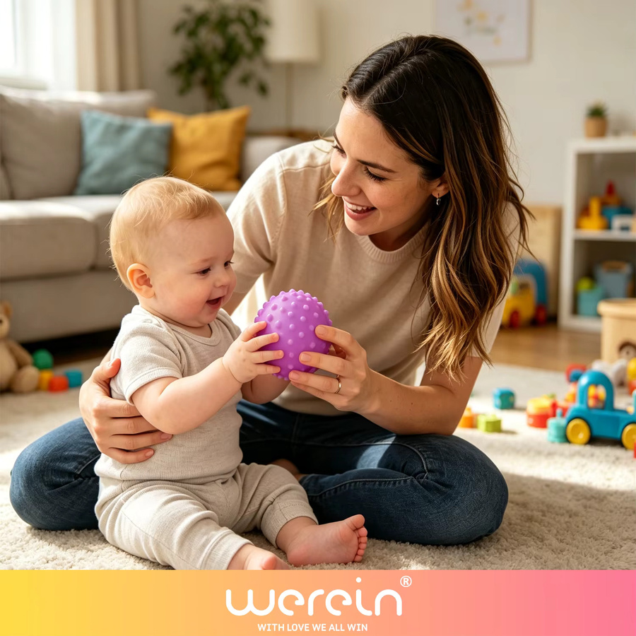 6er Set Texturierte Sensorikbälle aus Silikon für Babys in Mehrfarbig, Weiche Massagebälle als Beiß- und Badespielzeug zur Förderung der Tastwahrnehmung - Bild 2