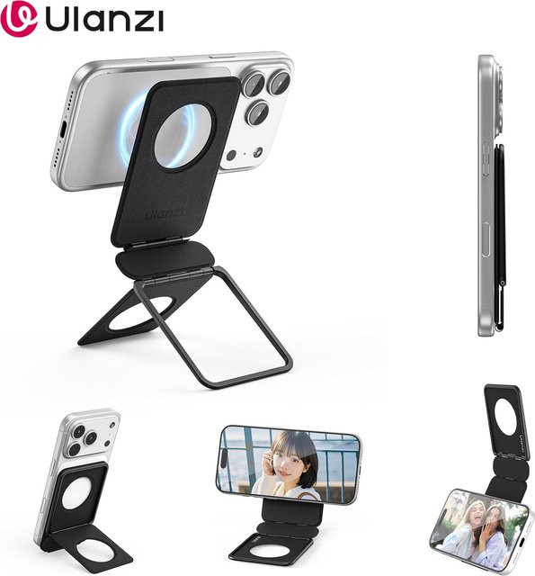 Ulanzi PS01 Magnetisches Handy-Stativ in Schwarz als faltbarer Selfie-Stick und Tischständer für iPhone 17/16/15/14/13 zum Aufhängen - Bild 1