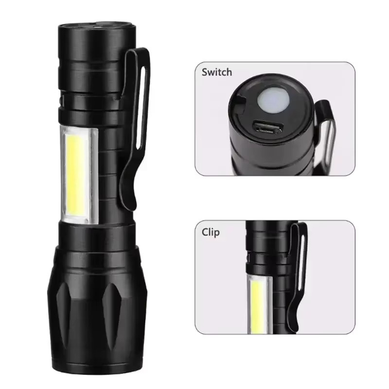 Heinast USB-Mini-Taschenlampe mit COB und XPE LED, wiederaufladbare EDC-Taschenlampe mit Zoom in Schwarz - Bild 5