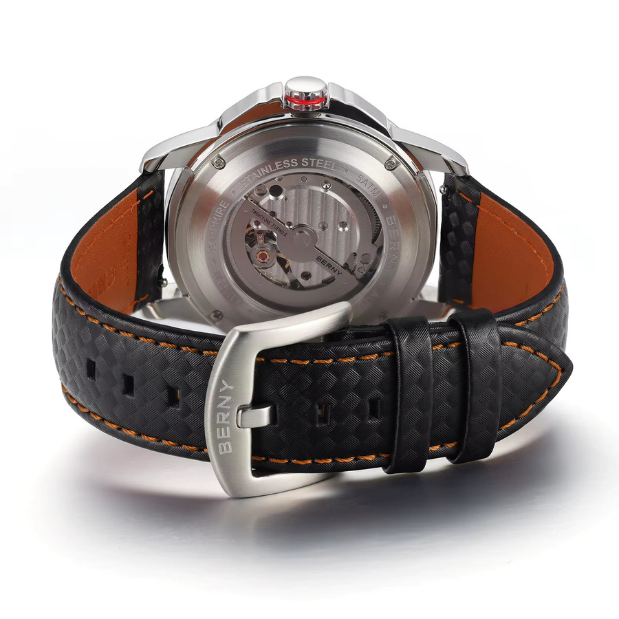 BERNY Armbanduhr Automatik, Edelstahl, Saphirglas, Schwarz, Herren - Bild 5