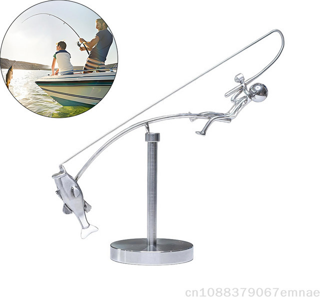ZYAS Kinetische Fisch-Skulptur aus Metall in Silber als moderne Balance-Kunst für deinen Tisch - Bild 1